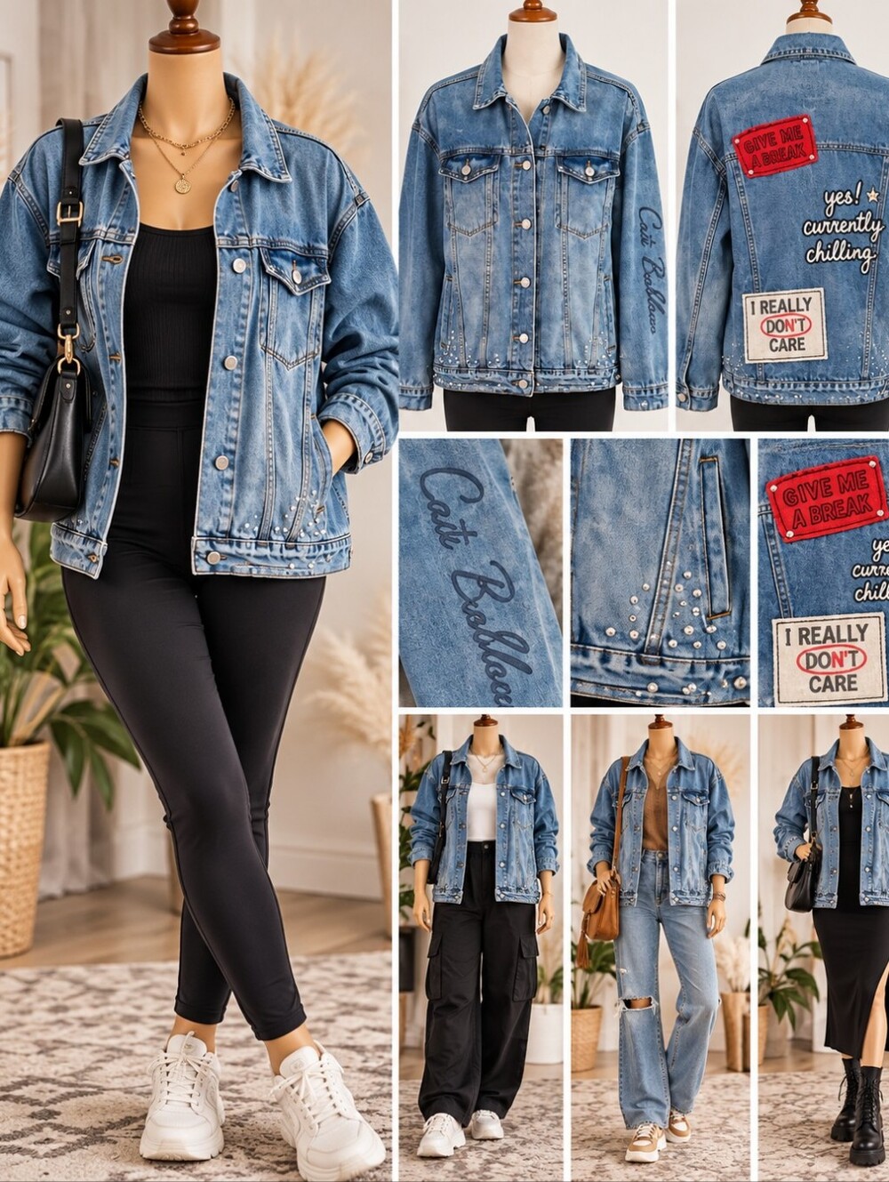 Boom Boom Jeans XL Patch Denim Jacket Oversized Embellished Y2K Streetwear